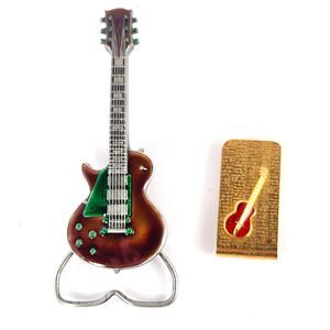 VTG Bergamont Brass Works Enamel Guitar Belt Buckle Gibson Les Paul + Money Clip